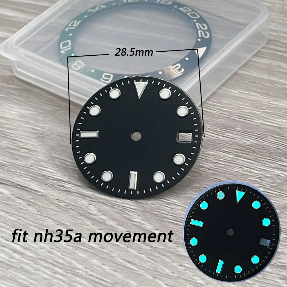 Sub Nomlogo Black Watch Dial Face 28.5Mm Pennarelli Luminosi Per Seiko Nh35A Movimento Data Finestra Accessori Sterili Parte