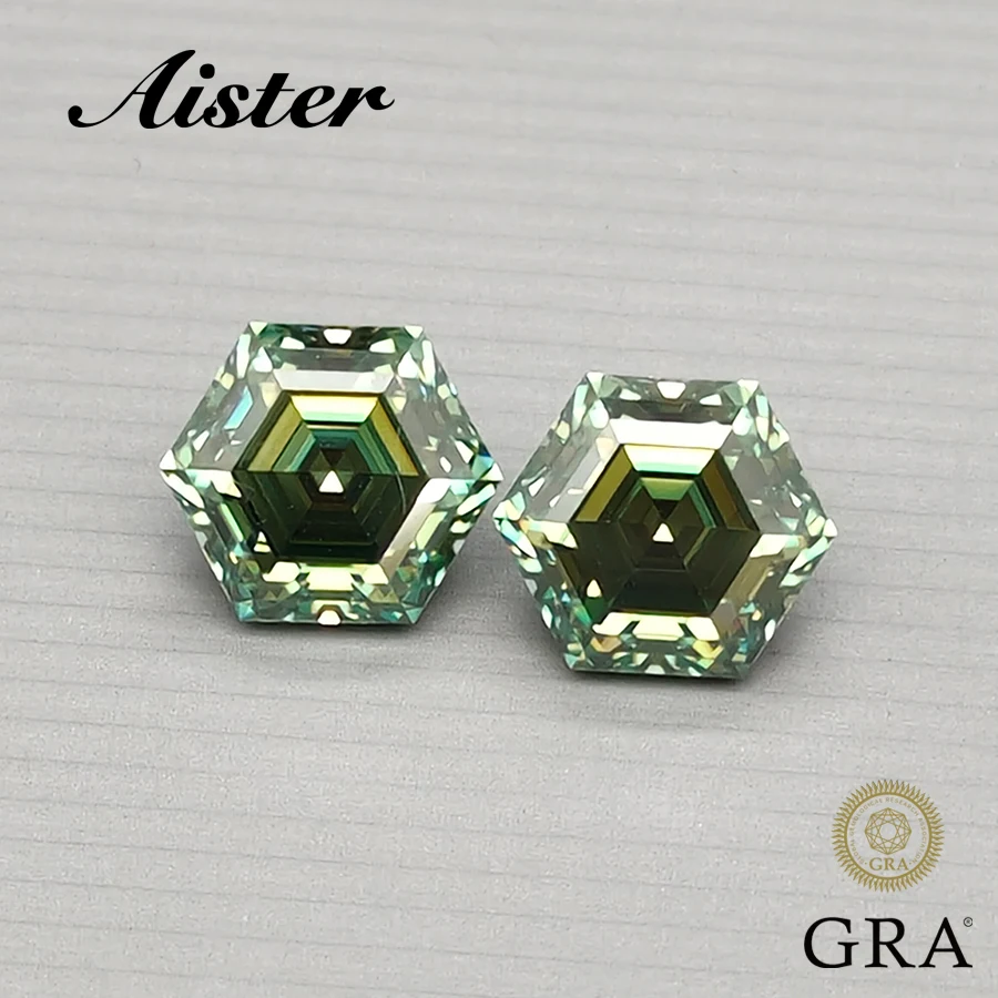 Never Fade Green Color Hexagon Shape Moissanite Stone Vvs1 Lab Diamond Pass Diamond Tester Con Certificato Gra