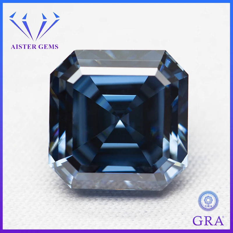 Never Fade Royal Blue Asscher Cut Moissanite Loose Stone 1.0-5.0Ct Vvs1 Pass Diamond Tester Con Certificato Gra