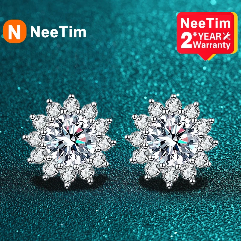 Neetim 1Ct Moissanite Orecchino Per Le Donne Ragazza 925 Sterling Silver Sparkling Diamond Ear Studs Regalo Di Fidanzamento Di Nozze