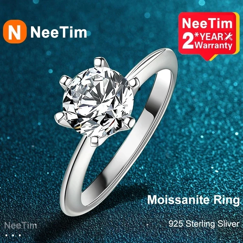 Neetim 1 Carat D Color Moissanite Diamond Wedding Ring Per Le Donne 925 Sterling Silver Finger Band Gioielleria Raffinata Con Certificato
