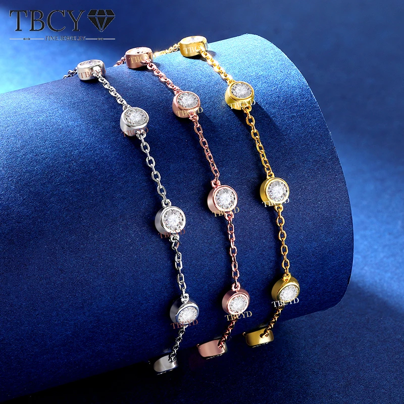 Tbcyd 4Mm D Color Vvs1 Real Moissanite Chain Bracciali Diamond Gra Certified S925 Silver Wedding Party Hand Jewelry Per Le Donne