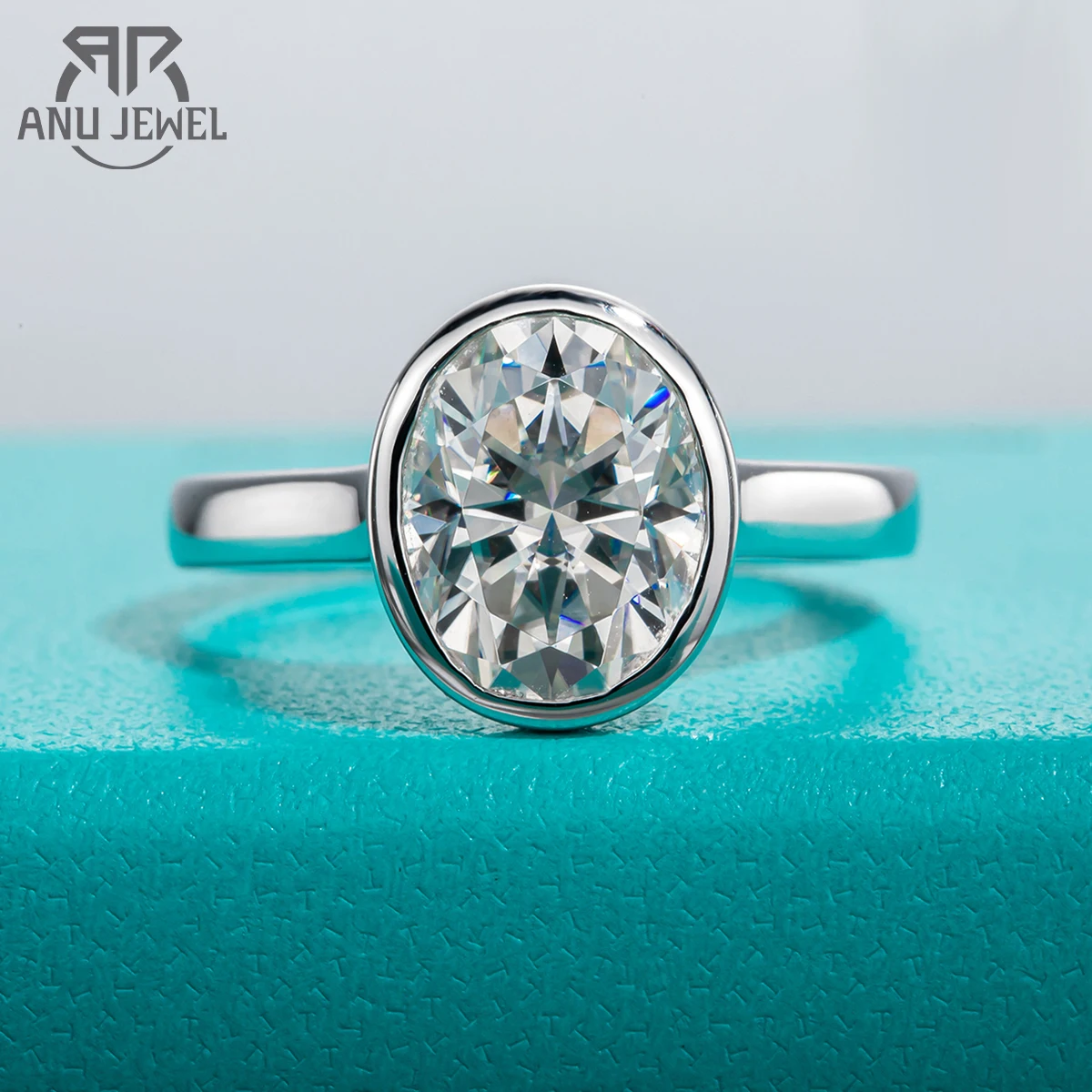 Anujewel 3Ct D Colore Ovale Moissanite Anello Di Fidanzamento 925 Sterling Silver Bezel Fedi Nuziali Per Le Donne Con Certificato Gra