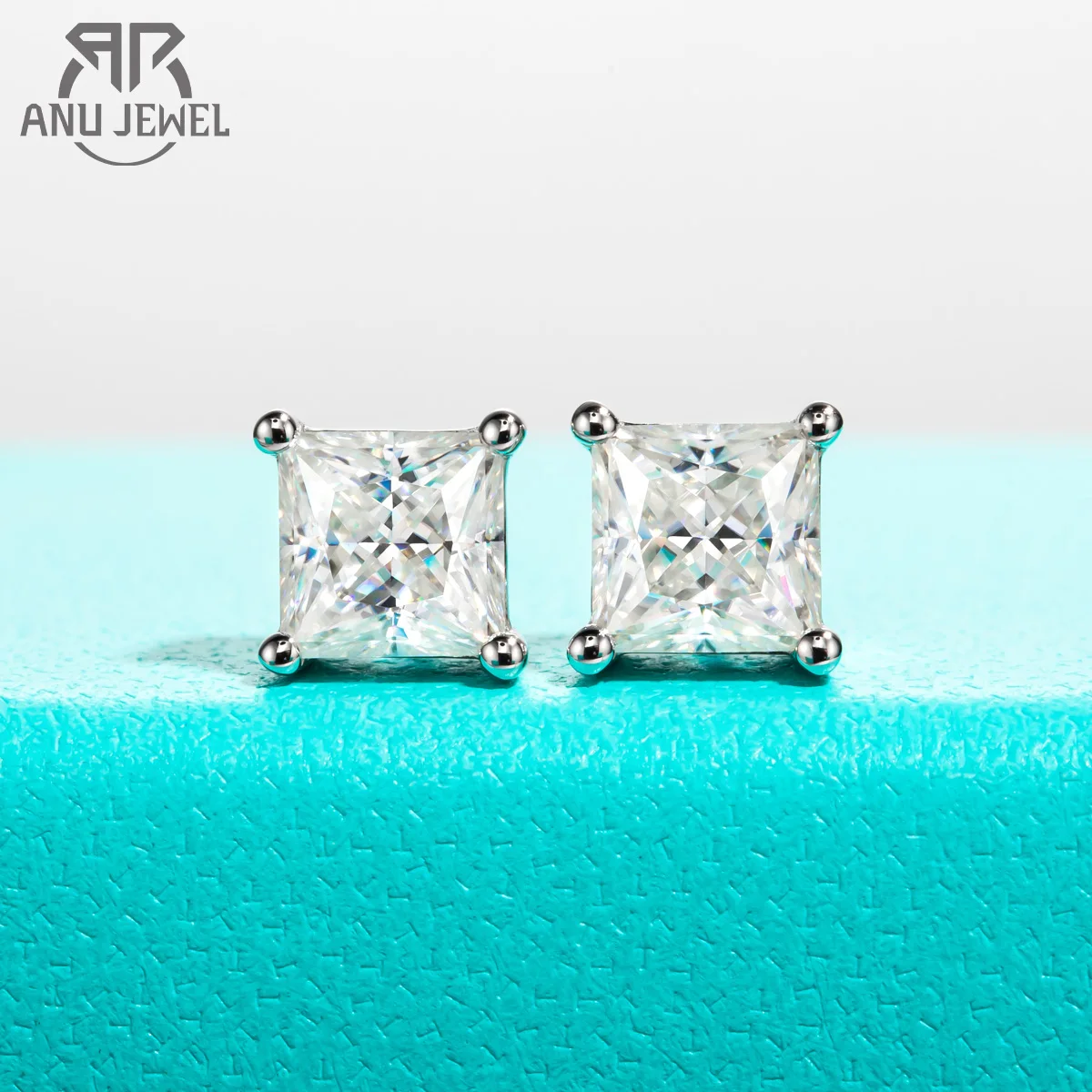 Anujewel 10K Gold Post 4/2/1.2Ct Princess Moissanite Orecchini Da Donna Orecchini In Oro 10K Post Anti-Allergia Per Gioielli Da Uomo