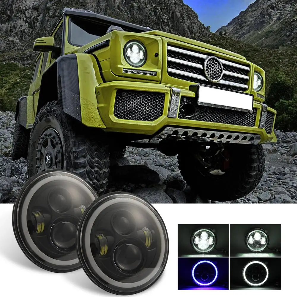 2X Per Lada Niva Urban 4X4 Suzuki Samurai Per Jeep Wrangler Off Road 7 Pollici Fari A Led Faro H4 Hi-Lo Con Halo Angel Eyes