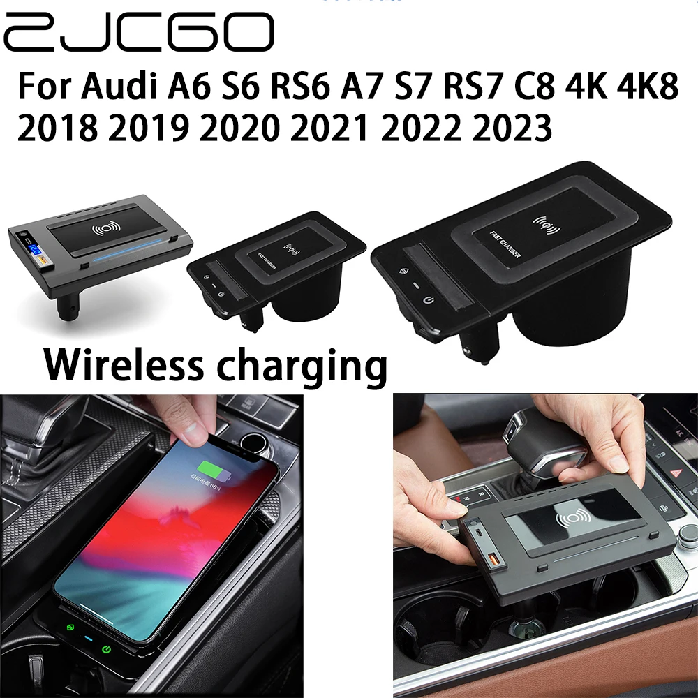 Zjcgo 15W Auto Qi Caricabatterie Wireless A Ricarica Rapida Per Telefono Cellulare Per Audi A6 S6 Rs6 A7 S7 Rs7 C8 4K 4 K8 2018 ~ 2023