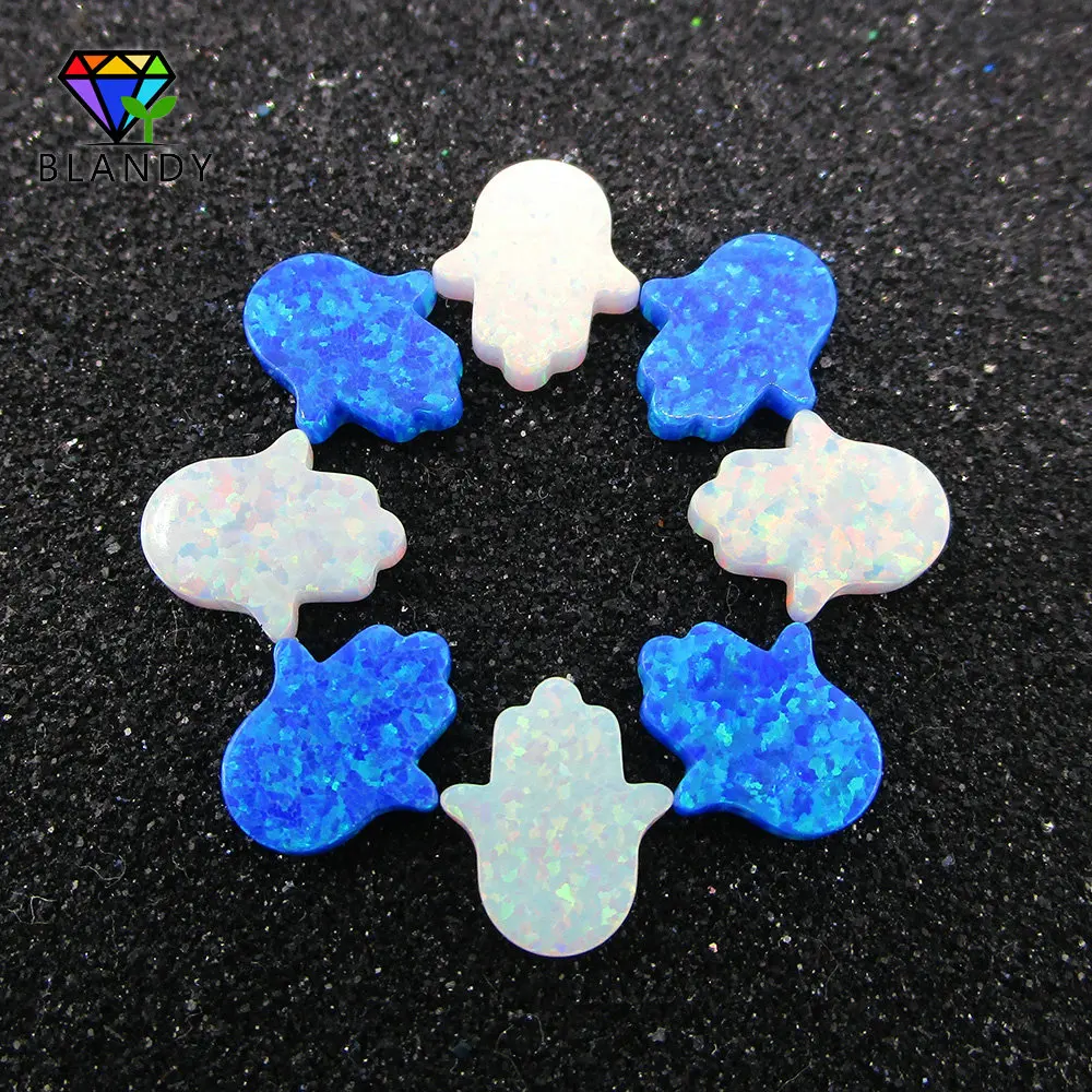 Hamsa Opal Pietra Op17 Bianco Di Alta Qualità 11X13 Mm A Forma Di Mano Sintetica Op05 Blue Opal Pietra Per Gioielli
