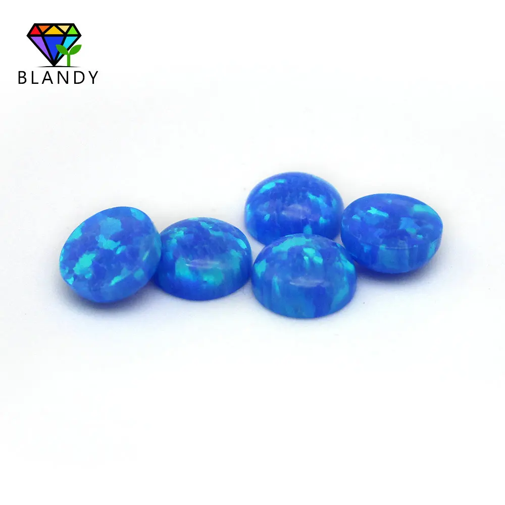 Spedizione Gratuita 2.0Mm ~ 10Mm Rotondo Cabochon Posteriore Piatta Op05 Blu Fuoco Pietra Opale Sintetica Per Gioielli