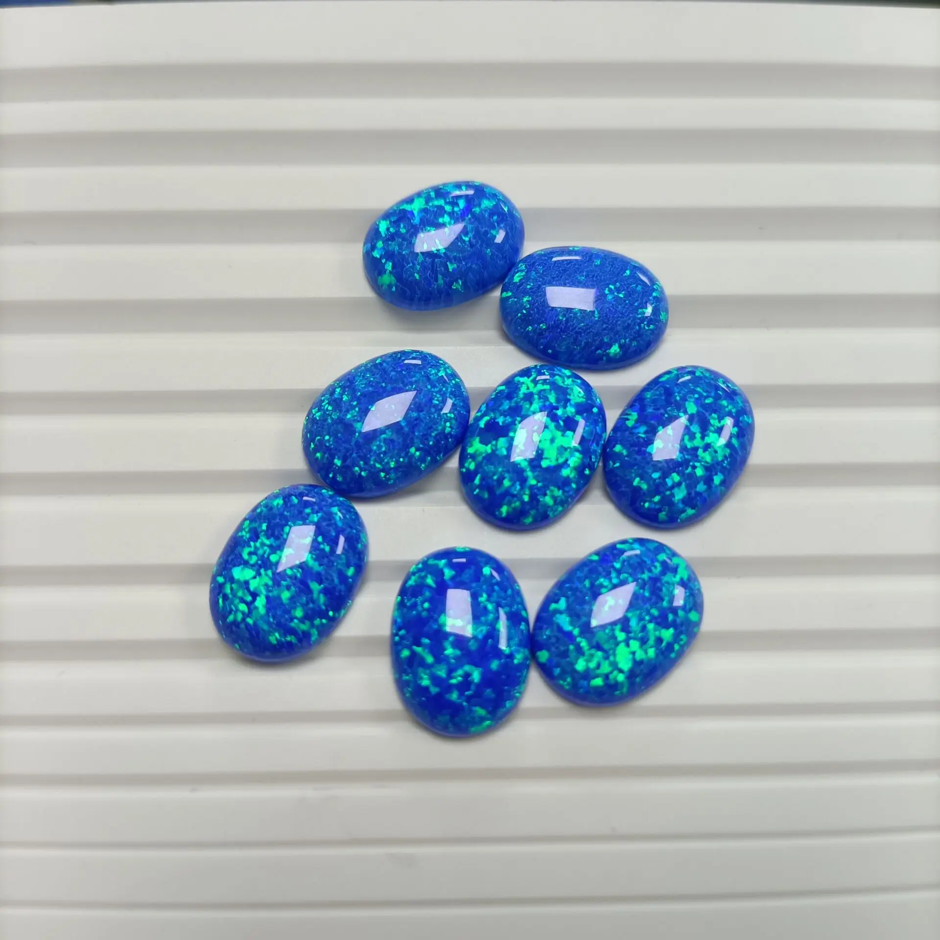 Lab Creat Ovale Opale Op05 16X12Mm Blu Scuro Fuoco Flatback Cabochon Perline Pietra Sintetica Per Gioielli