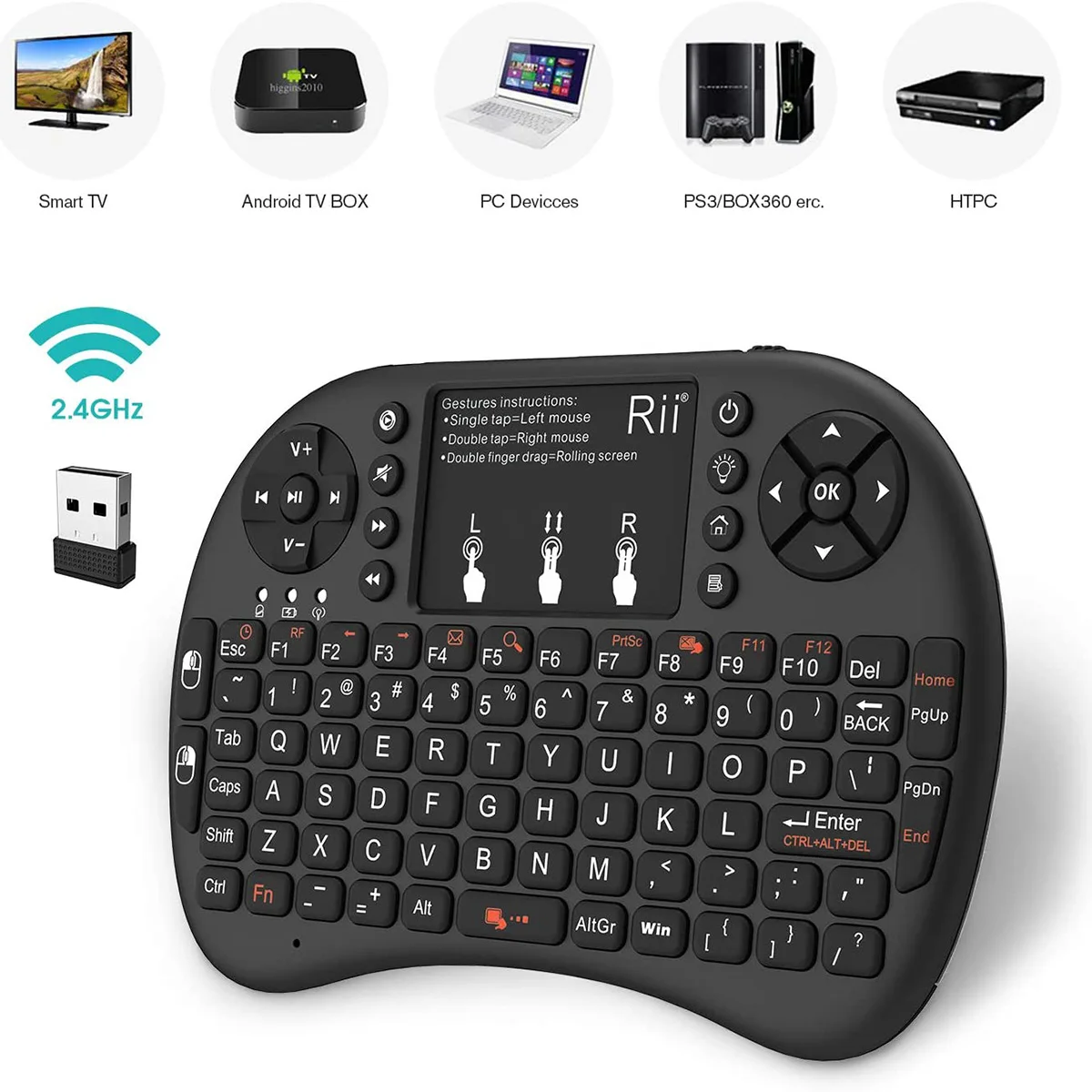 Rii I8 + Mini Tastiera Wireless Tastiera Wireless 2.4Ghz Con Touchpad Per Android Tv Box,Pc,Laptop,Smart Tv,Htpc