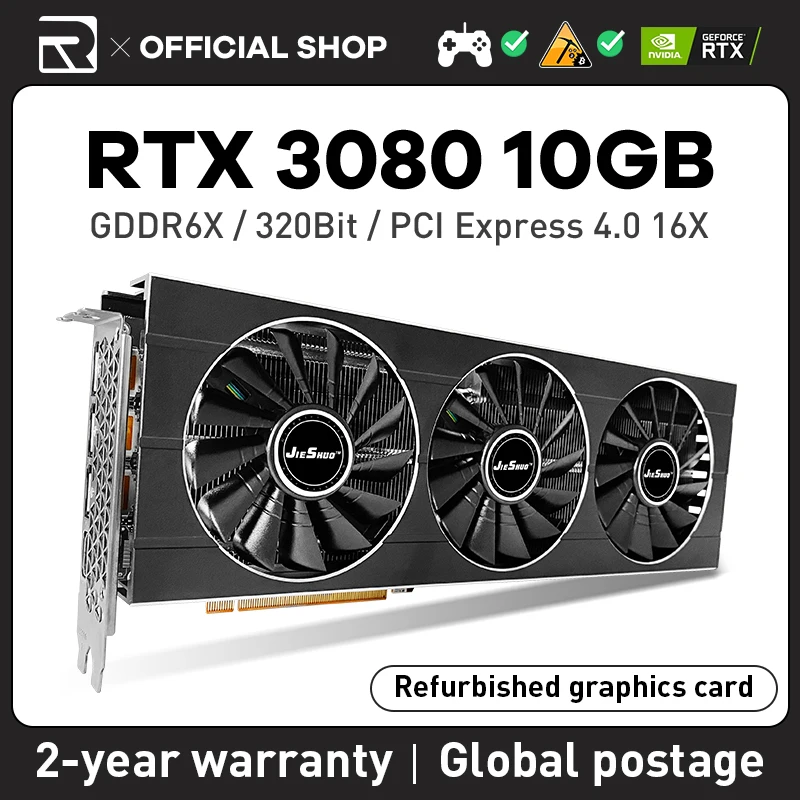 Scheda Grafica Jieshuo Rtx 3080 10G Gddr6X Gpu Nvidia Ai Triple Fans Computer Pc 320Bit Pci Express X16 4.0 Scheda Video Di Gioco Rgb