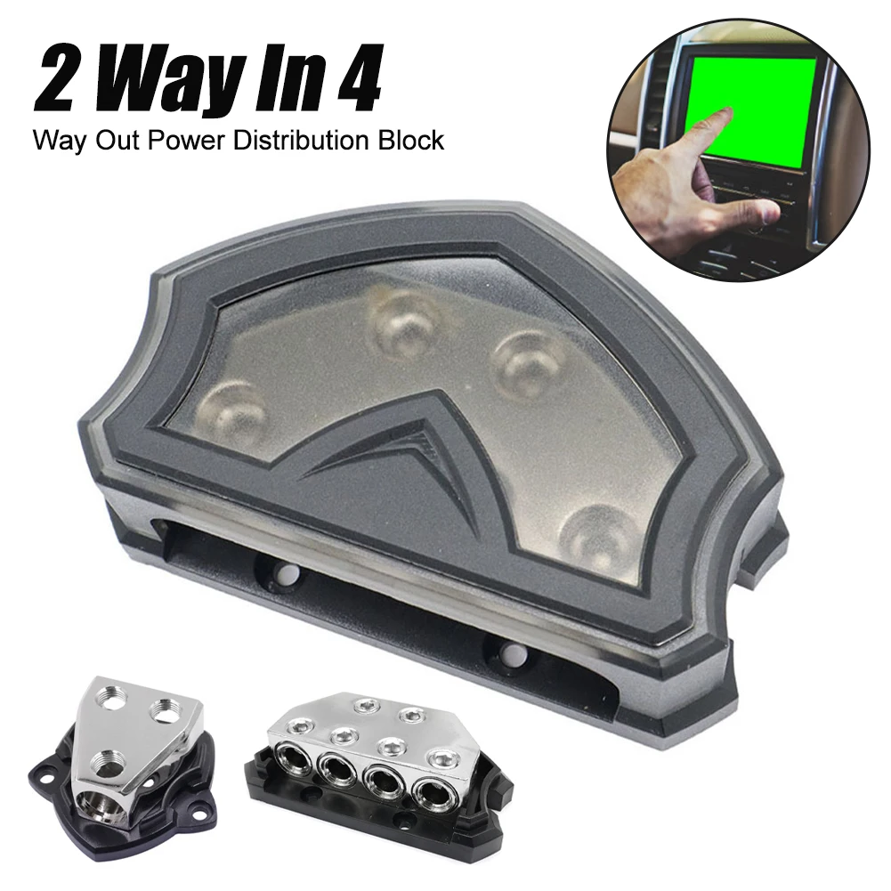 Blocco Di Distribuzione Dell'Alimentazione Per Auto 0/4Awg 2 Vie In 4 Uscite Portafusibile Di Alimentazione Stereo Per Auto Per Accessori Splitter Aud