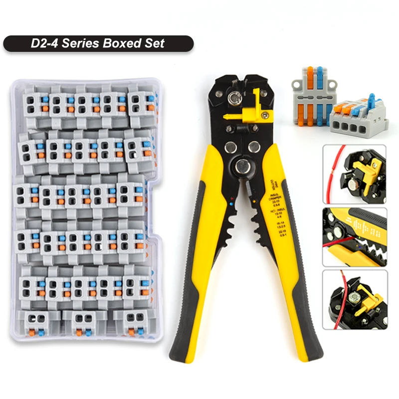 Mini Connettore Per Cavo Elettrico In Scatola Con Fori Di Fissaggio Splicing Morsettiera Di Testa 2 Into4 Out Way Con Kit Di Strumenti Di Spelatura