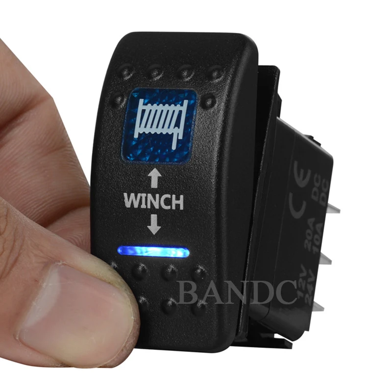Blue Led Winch In Out Momentary Rocker Switch 7 Pin (On)-Off-(On) Dpdt 3 Way Toggle Switch For Car Arb Utv Atv Jeep Can Am Jeep