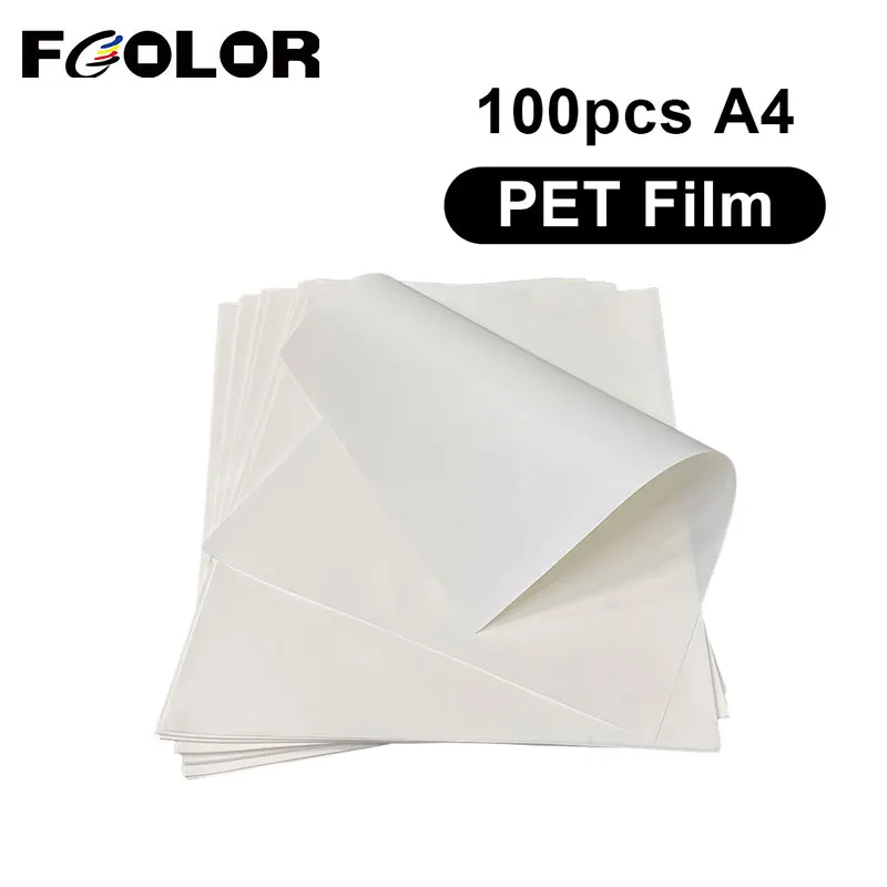 Fcolor A4 Hot Peel Double Coated Pet Film Paper Dtf Heat Transfer Pet Film Per Epson A3 L1800 L805 Dtf Inkjet Printer Machine
