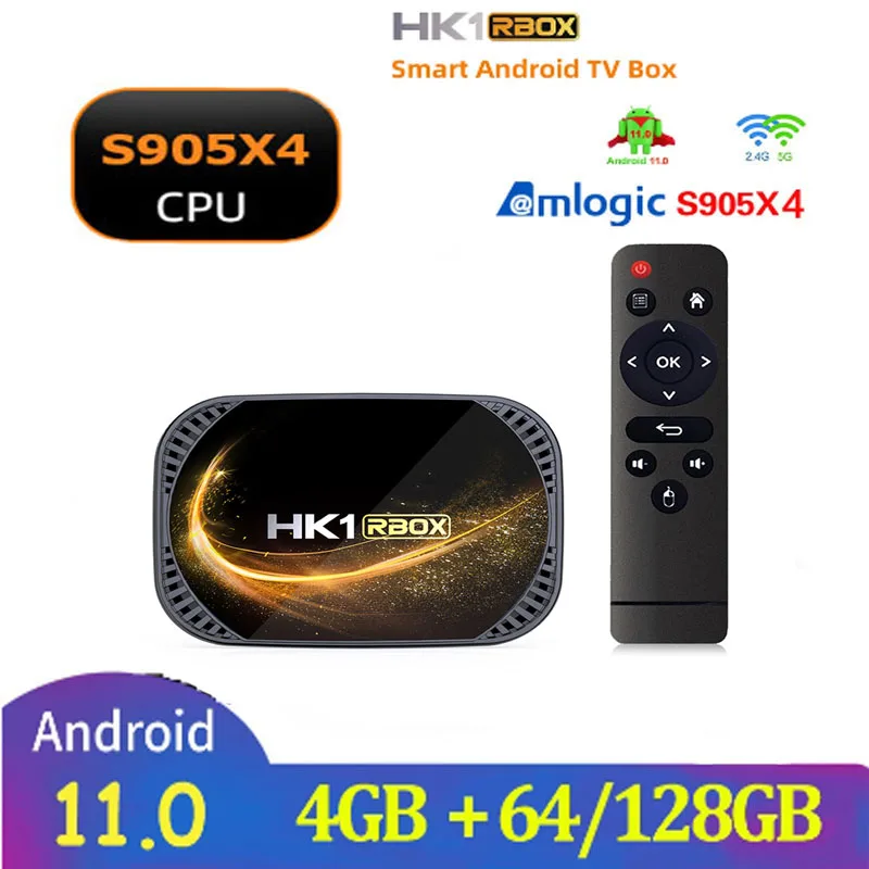 Hk1 Rbox X4S Tv Box 64Gb 128Gb Android 11 Amlogic S905X4 Dual Wifi Av1 Supporto 4K Google Voice Assistant Media Player