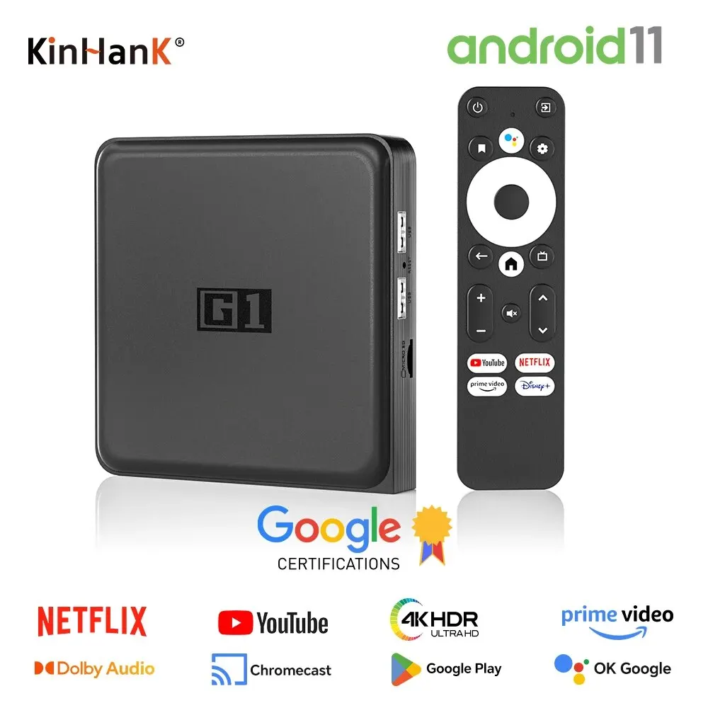 Kinhank G1 Android Tv Box Con Netflix 4K Google Certified Amlogic S905X4 4 + 32G Wifi6 Dolby Audio/Dolby Vision Media Player
