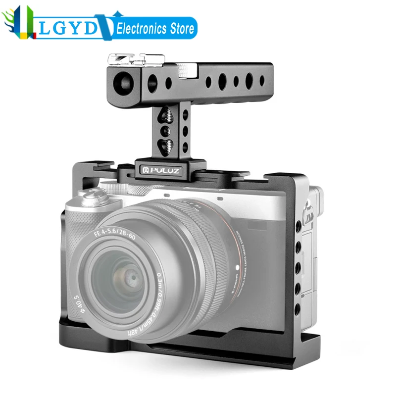 Puluz Professional Video Camera Cage Filmmaking Rig With Handle For Sony Alpha 7C / Ilce-7C / A7C Mirrorless Digital Cameras