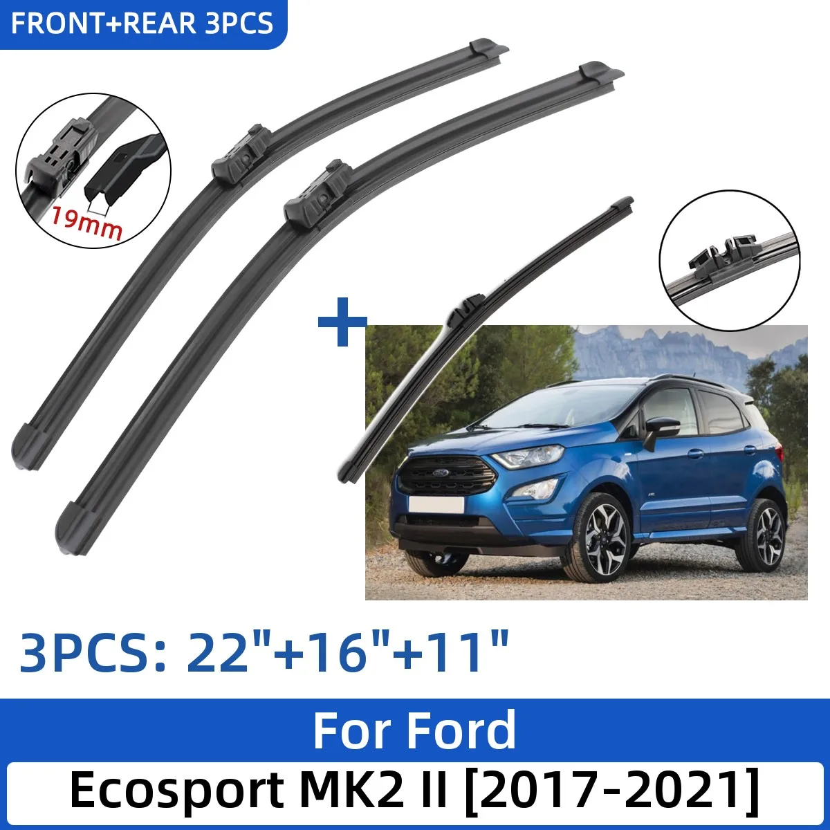 Per Ford Ecosport Mk2 Ii 2017-2021 22 "+ 16" + 11 "Spazzole Tergicristallo Anteriore Posteriore Parabrezza Parabrezza Accessori 2020 2021