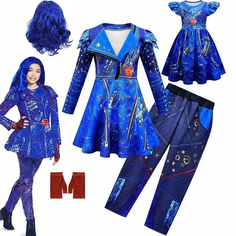 Blue Audrey Costumes Girl Carnival Costumes Kids Party Polly Discents Mal Cosplay Dress Halloween Party Girls Costumes 3-12Y