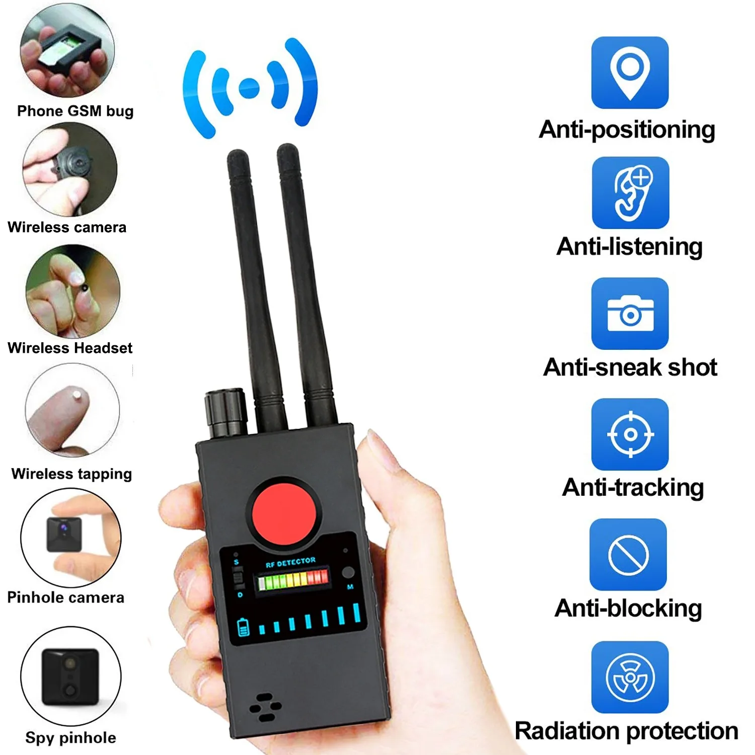 Professionale Pinhole Spy-Camera Lens Finder Rf Radio Signal Finder Scanner Wifi Camera Gsm Audio Bug Device Gps Tracker Detector