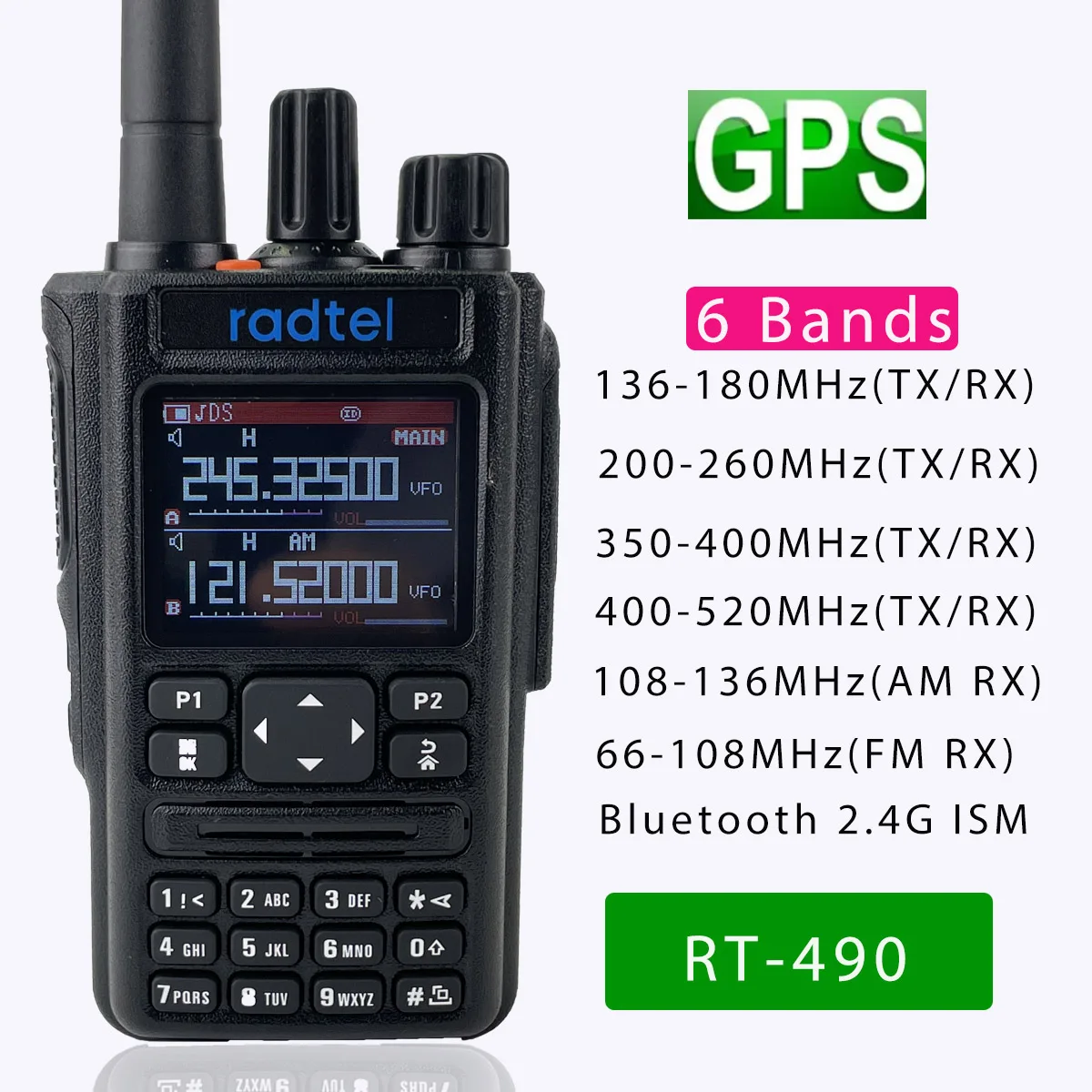 Radtel Rt-490 Gps Blutooth App Amatoriale Ham Radio Bidirezionale 256Ch Air Band Walkie Talkie Usb-C Vox Sos Lcd Scanner Della Polizia Aviazione