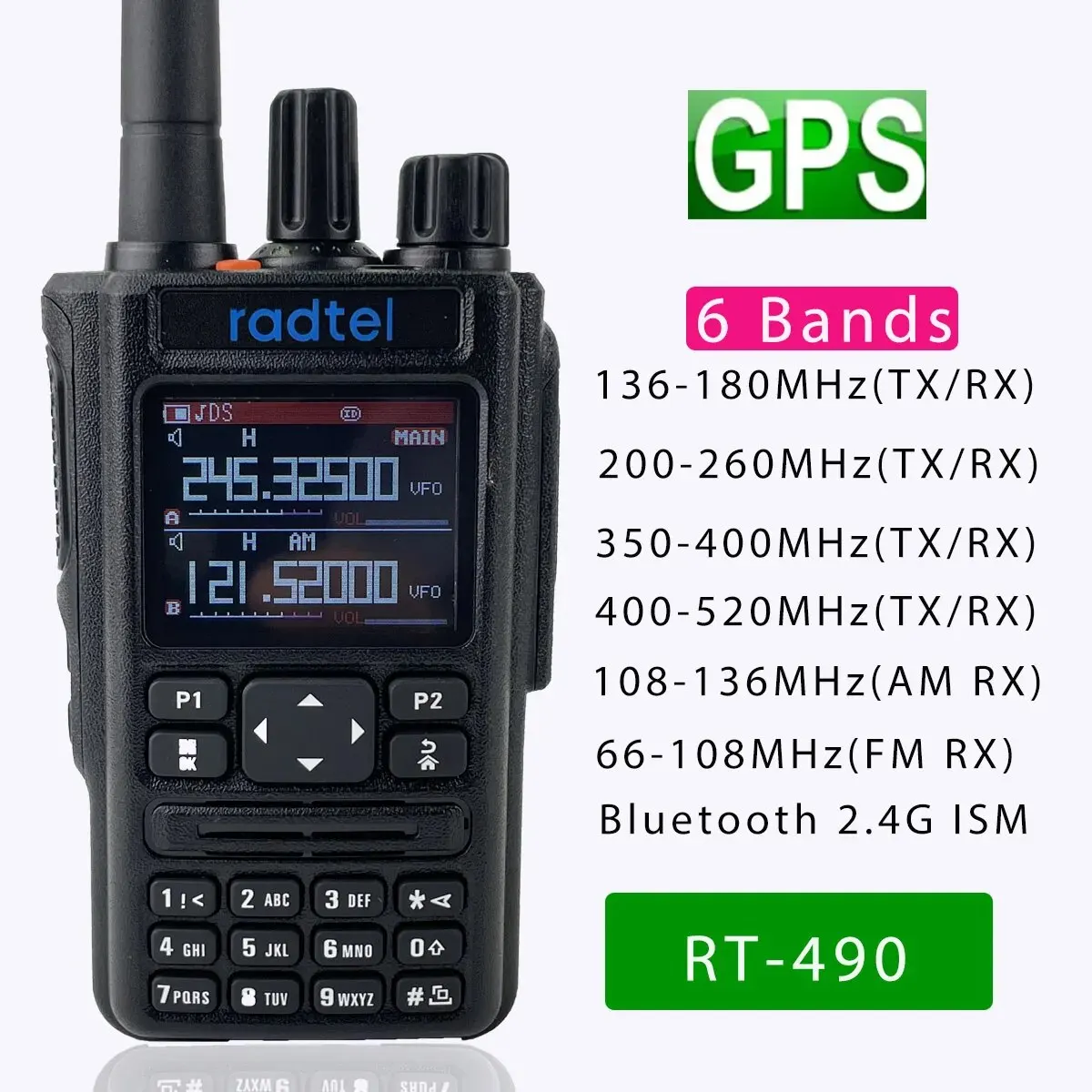 Radtel Rt-490 Gps Blutooth App Amatoriale Ham Radio Bidirezionale 256Ch Air Band Walkie Talkie Usb-C Vox Sos Lcd Scanner Della Polizia Aviazione