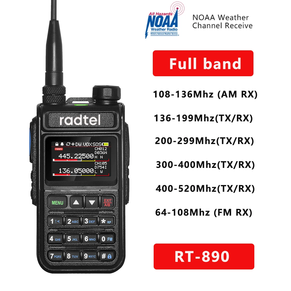 Radtel Rt-890 Noaa Weather Channel 6 Band Ham Amatoriale Radio A 2 Vie 999Ch Walkie Talkie Am Air Aviation Band Scanner A Colori Marine