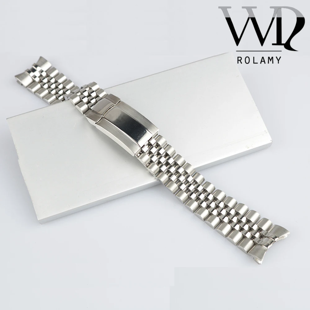 Rolamy 20Mm Argento Sostituzione Cinturino Per Orologio Da Polso Bracciale Jubilee Con Chiusura Oyster Per Rolex Gmt Master Ii Datejust Submariner