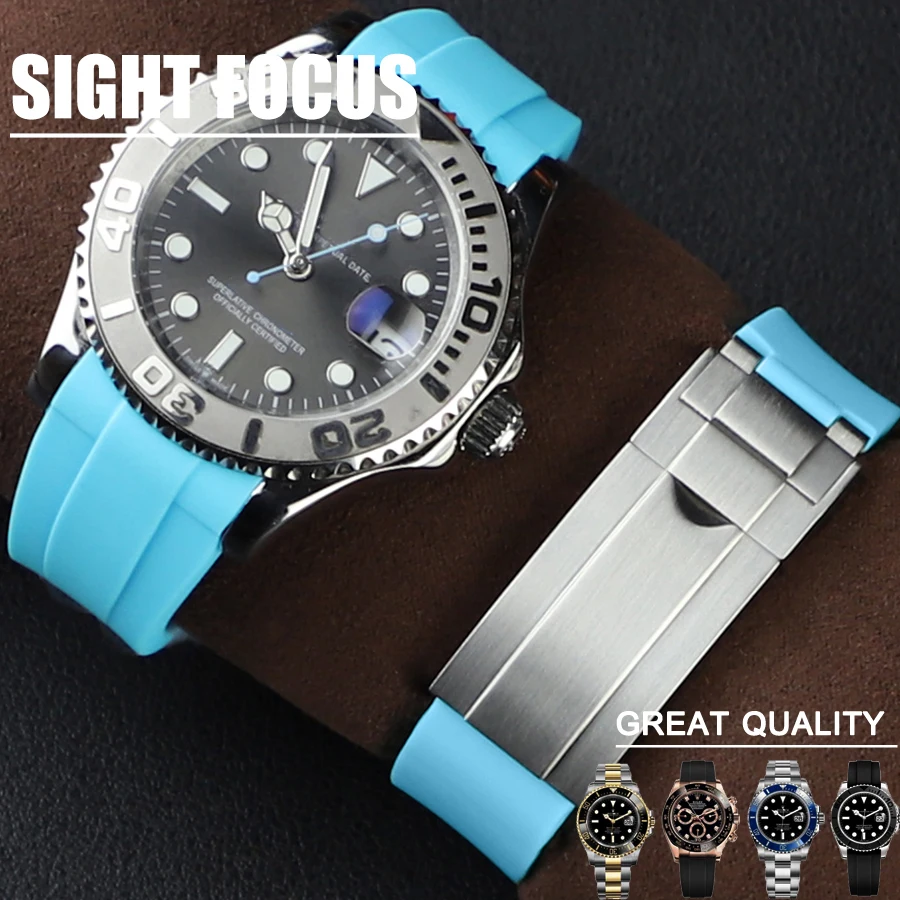 Cinturino Blu Cielo Da 20Mm Per Rolex Submariner Daytona Yacht Master Ii Gmt 2 Explorer Datejust Cinturino Per Orologio Bracciale Subacqueo Milgau