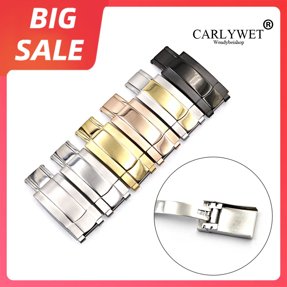 Carlywet 16X9Mm Oro Di Ricambio In Acciaio Inox Guarda Chiusura Per Rolex Datejust Gmt Submariner Braccialetto Di Gomma Della Fascia Di Cuoio
