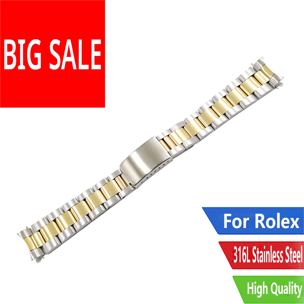 Carlywet 13 17 19 20Mm Cinturino Cinturino Acciaio Inossidabile Argento Cinturino Ostrica Bracciale Per Rolex Submariner Datejust Seiko