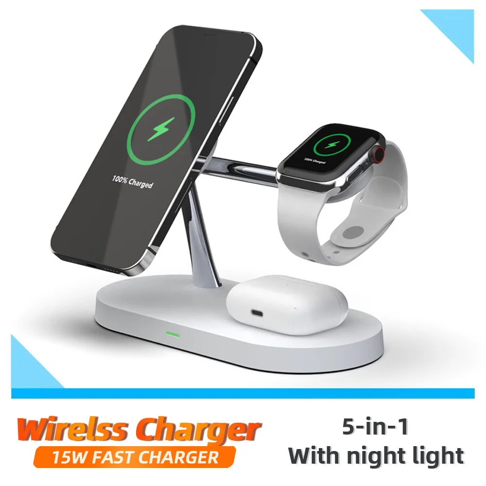 Caricabatterie Wireless Magnetici 5 In 1 Per Iphone 13 14 Dock Station Per Caricabatterie Per Airpods Pro Caricabatterie Wireless Con Luce Notturna