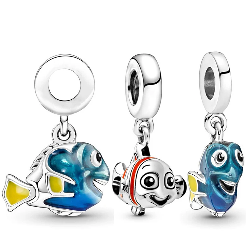 Disney Marlin Clownfish Ciondolo Fai Da Te Fit Pandora Charms Bracciale Donna Pixar Anime Blue Dory Trovare Nemo Beads For Bijoux Making