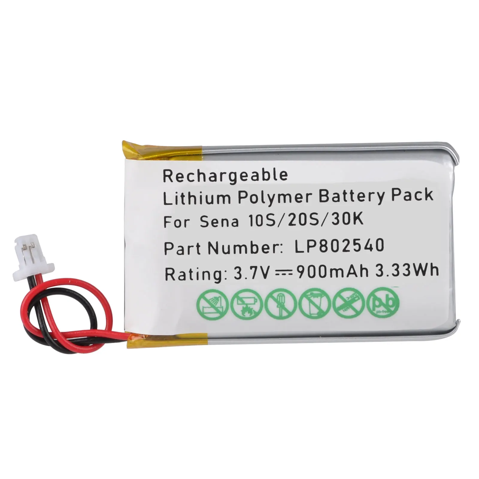 Batteria Lp802540 3.7V 900Mah Per Auricolare Bluetooth Per Moto Serie Sena 10S 20S 30K, Per Sena 20S-01