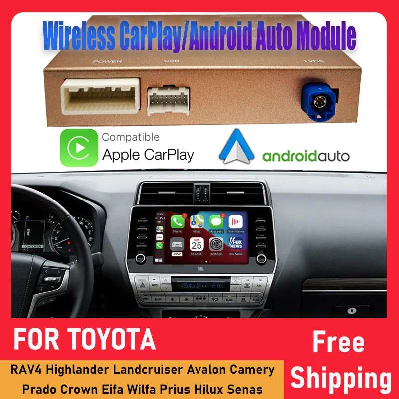 Wireless Apple Carpla Android Box Per Toyota Rav4 Highlander Landcruiser Avalon Camery Prado Crown Eifa Wilfa Prius Hilux Senas