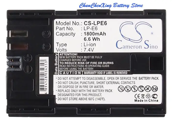 Cameron Sino 1800Mah/2000Mah Batteria Lp-E6 Lp-E6N Per Canon Eos 5D Mark Ii, Eos 7D, Eos 60D, Eos 60Da, Eos 6D, Eos 7D Mark Ii