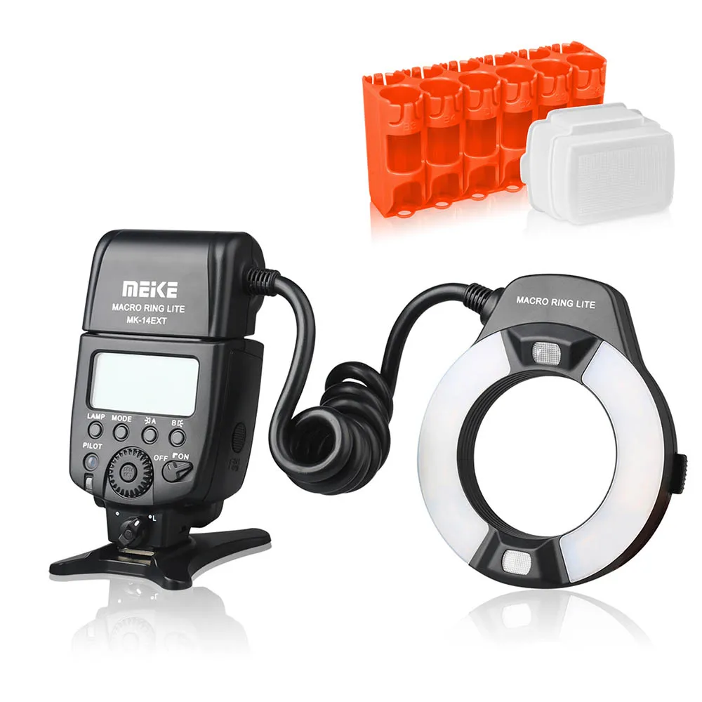 Meike Mk-14Ext E-Ttl Macro Led Ring Flash Speedlite Con Led Af Assist Lamp Per Canon Eos 5D Ii Iii 6D 7D 60D 70D 700D