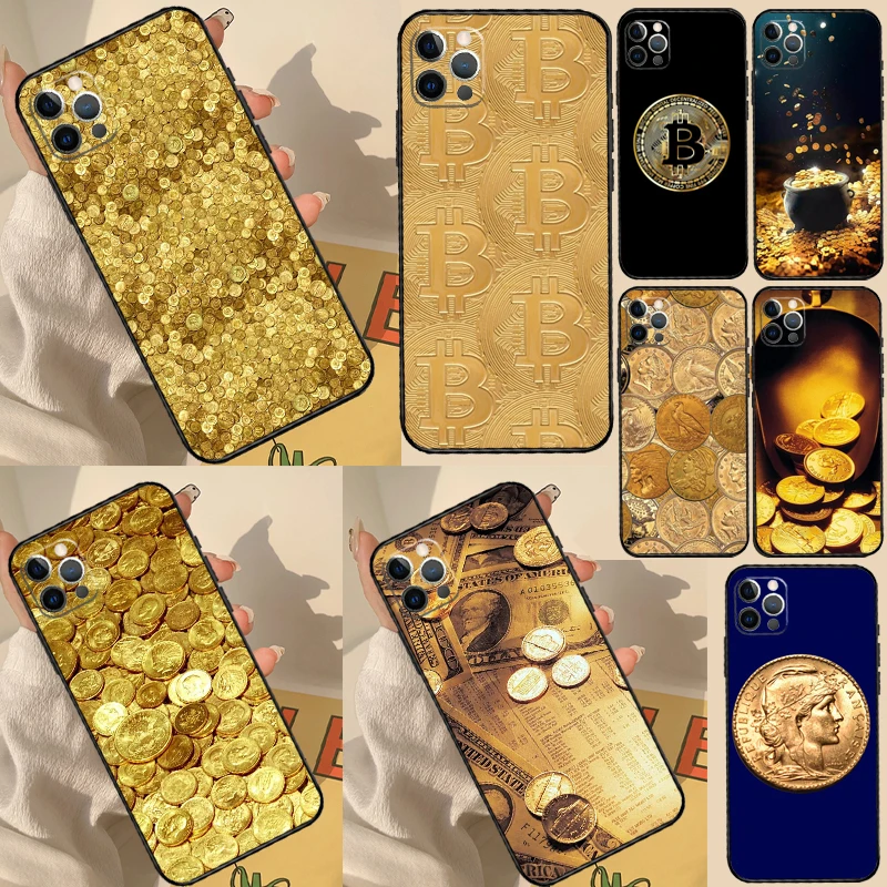 Money Dollars Coin Gold Case Per Iphone 11 12 13 14 15 Pro Max Cover Per Iphone 13 12 Mini Xr X Xs Max 7 8 Plus Se 2020