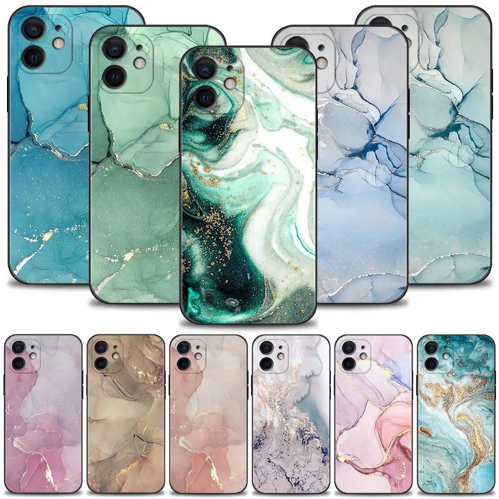 Phone Case For Iphone 14 13 12 11 Pro Max Mini Xs Xr X 7 8 Plus Black Cover Pink Gold Marble Art Fundas For Iphone 11 Pro Case