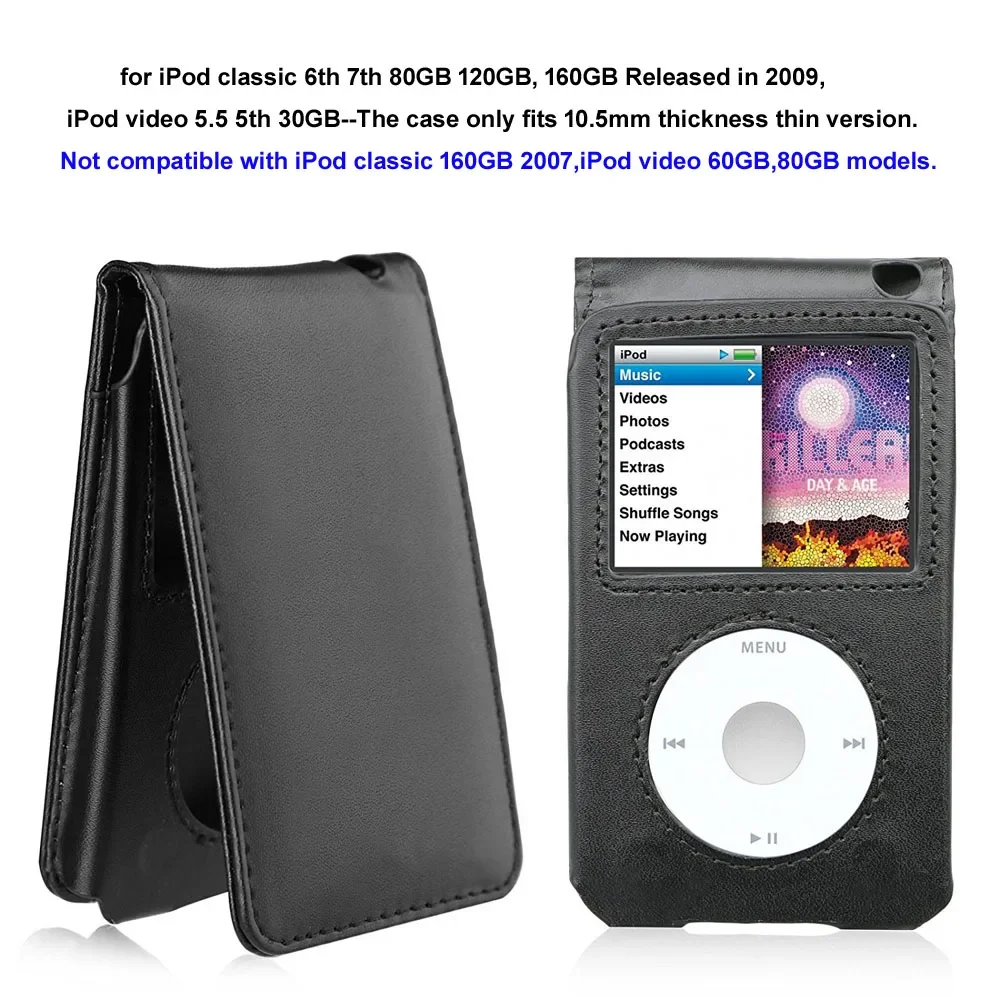 Custodia Protettiva In Pelle Flip Shell Per Apple Ipod Classic 80G 120G Thin 160G Ipod Video 5Th 5.5Th 30Gb Con Clip Da Cintura