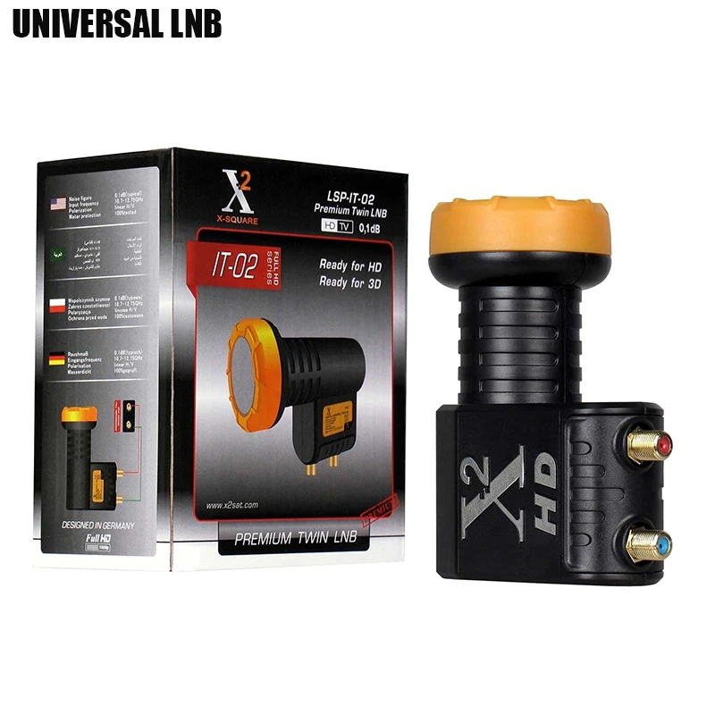 X-Square Hd Digital Universal Lnb Satellie Ricevitore Tv Twin Lnb High Power Quality Ku Band Lnbf Noise Figure 0.1Db Twin Lnb