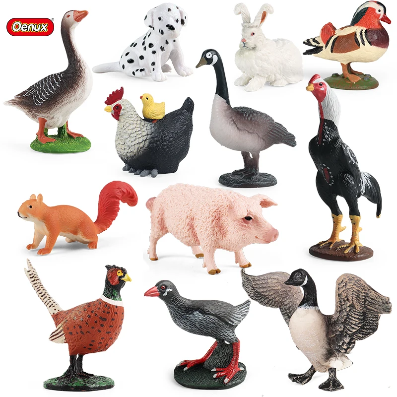 Oenux Farm Model Simulazione Oca Duck Pig Hen Rabbit Dog Action Figures Pollame Animali Figurine Pvc Miniature Lovely Kids Toy