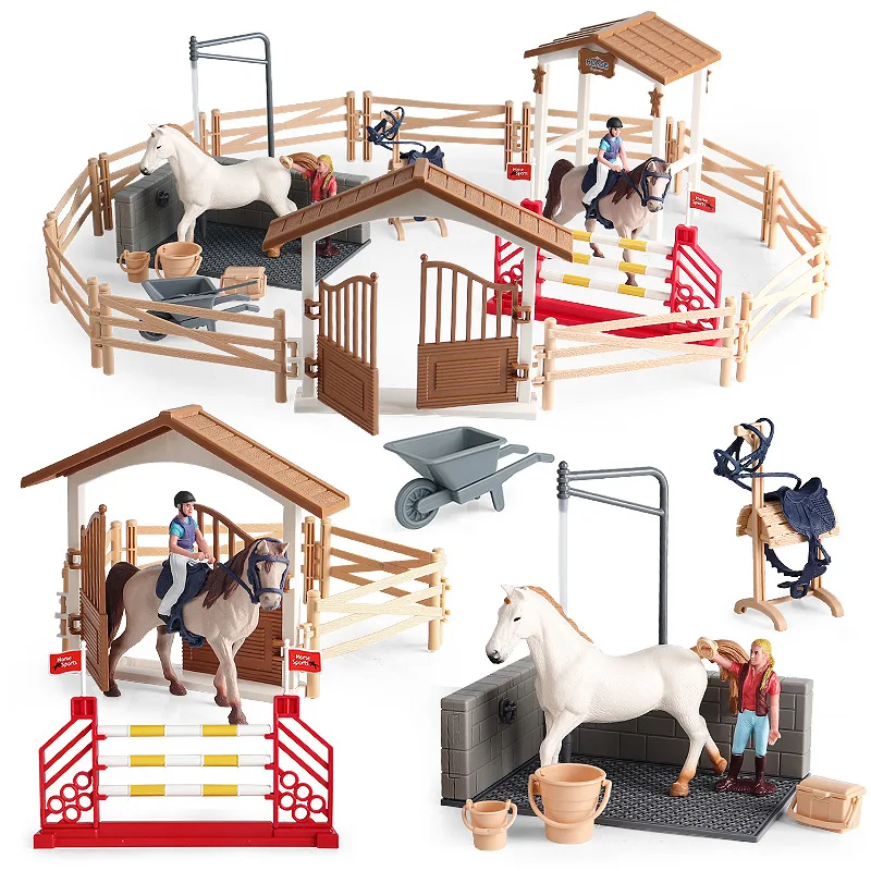 Simulazione Del Pascolo Animal Riding Horse Racing House Model Fence Farm Tools Action Figure Collection Bambola Giocattolo Educativo Per Bambini