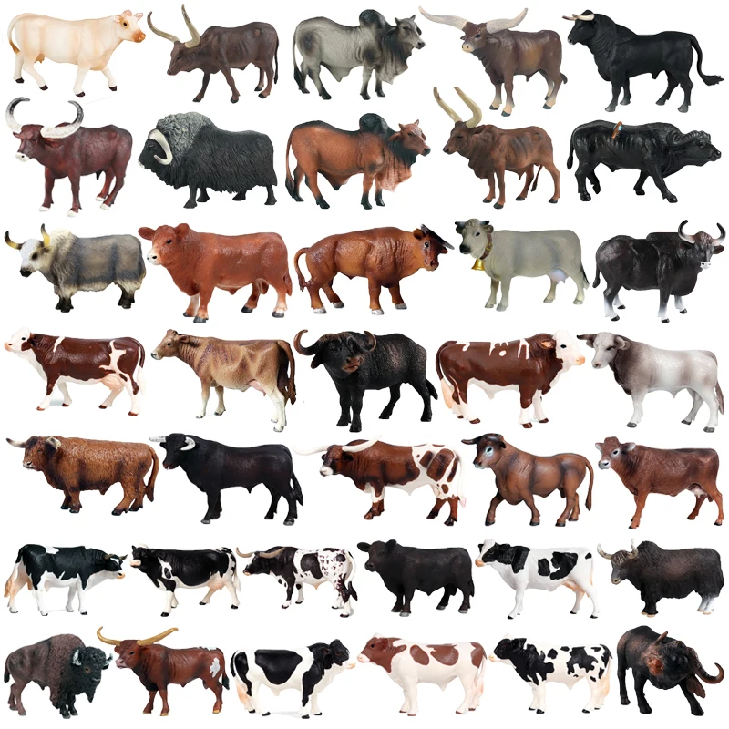 Simulazione Fattoria Ranch Animali Latte Mucca Bovini Vitello Angus Bull Buffalo Yak Modello Action Figures Educational Collect Toy Regalo Per Bambini