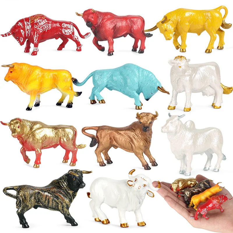 4Pcs Cow Set Simulato Mini Colorful Calf Action Figures Farm Yak Dairy Bovini Wildebeest Miniacture Educational For Childs Toys