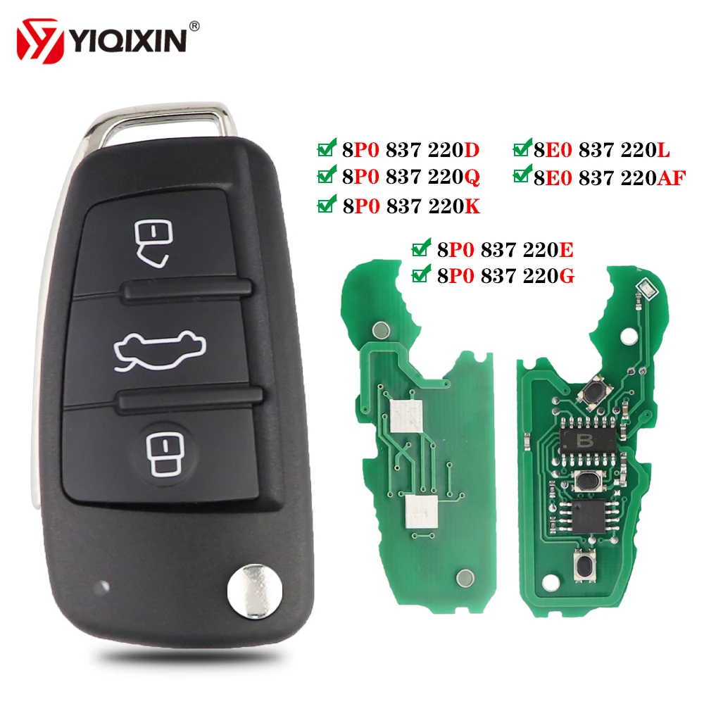 Yiqixin Telecomando Per Audi Chiave 434Mhz Id48 Chip Per Audi A4 B8 A2 A6 A5 S4 Tt 2005-2013 Cabrio Quattro Avant Codice 8P0837220D