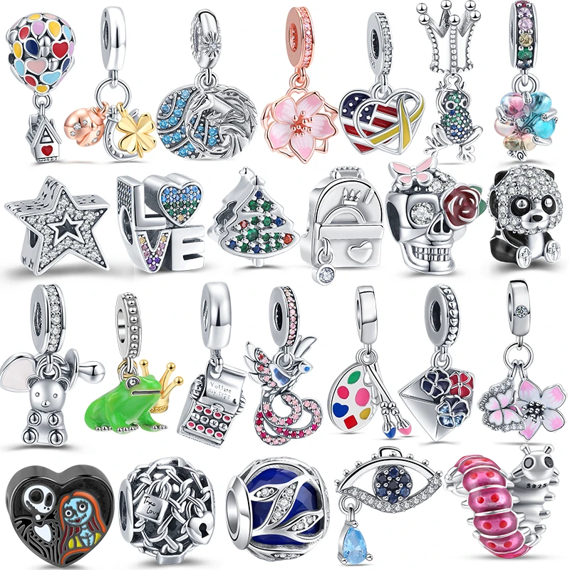 100% 925 Ciondoli In Argento Sterling Ciondola Frog Star Palette Skull Caterpillar Fit Pandora Originale Per Bracciali Gioielli Regalo Donna