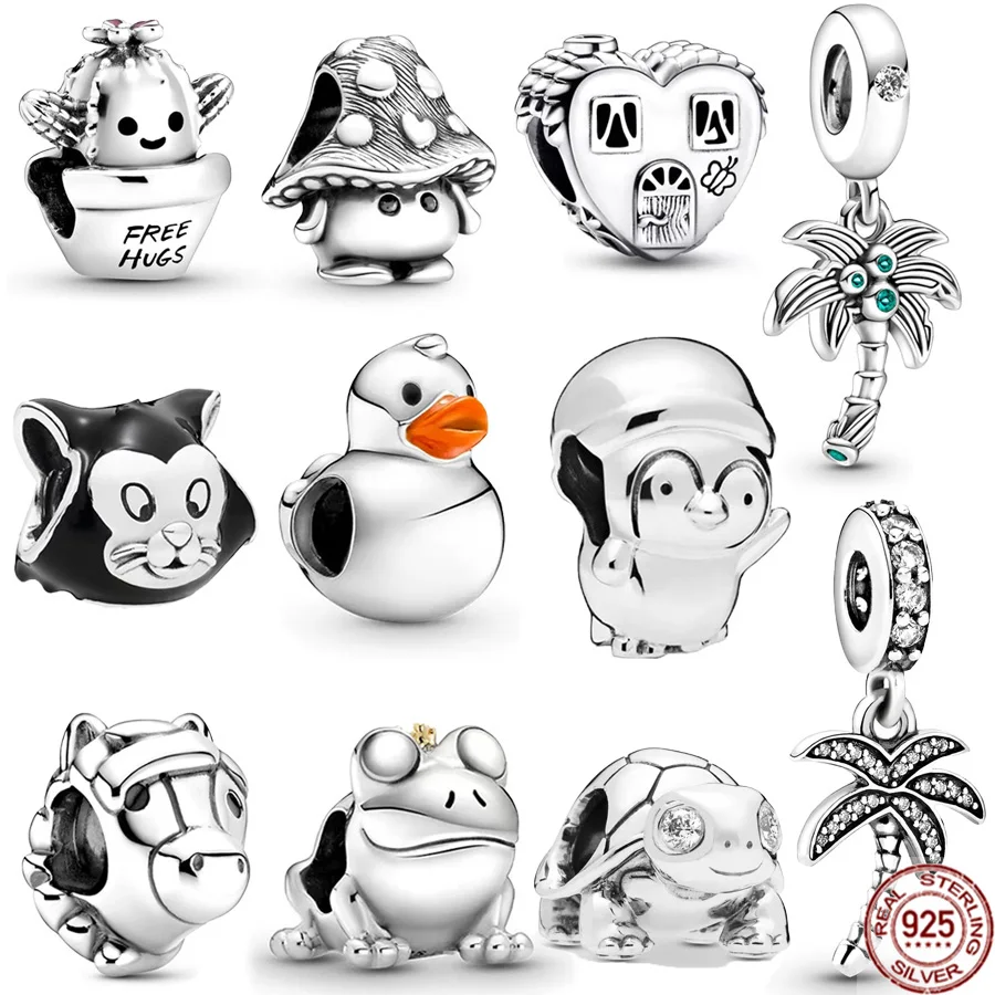 Vendita Calda Cute Mushroom Cactus Palm Tree & Caterpillar Charm 925 Sterling Silver Beads Fit Originale Pandora Bracciale Gioielli Regalo