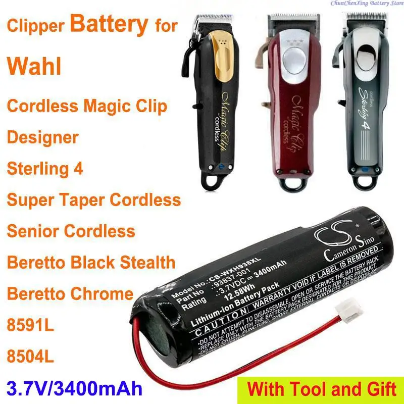 Batteria Cs 3400Mah Per Wahl Black Stealth, Clip Magica Cordless, Senior Cordless,Sterling 4, 8591L, 8504L, Designer